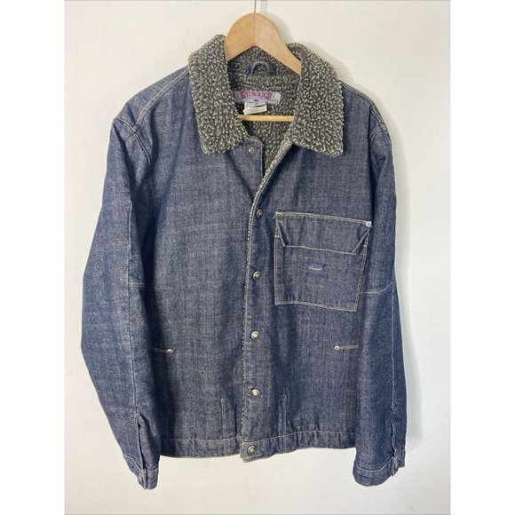 Vintage Silver Jeans Denim Sherpa Lined Jacket Men L Made in Cananda - Picture 1 of 9